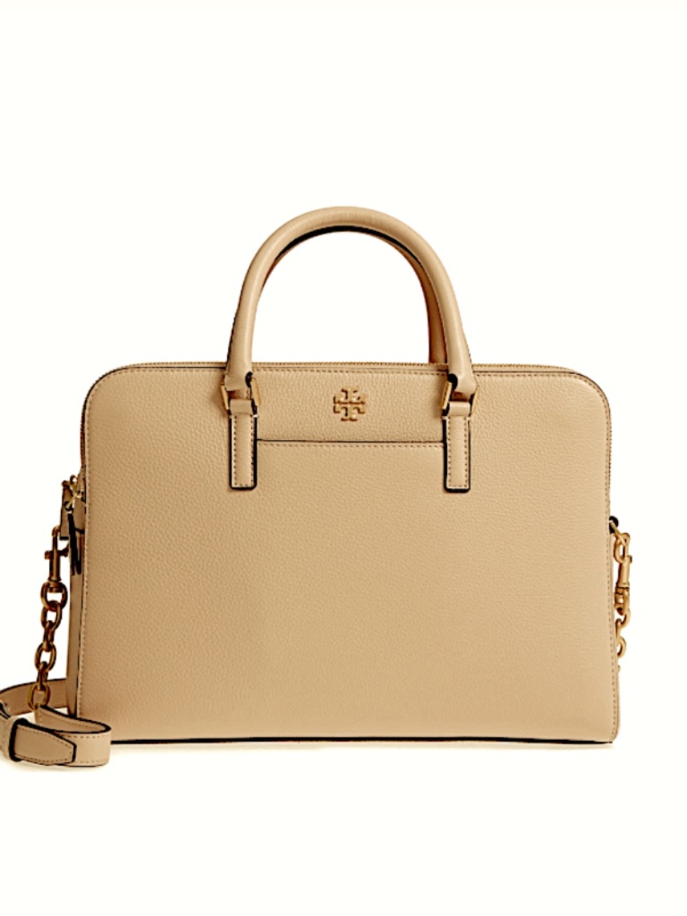 Georgia Double Zip Pebbled Leather Satchel Tory Burch,Color:Devon sand